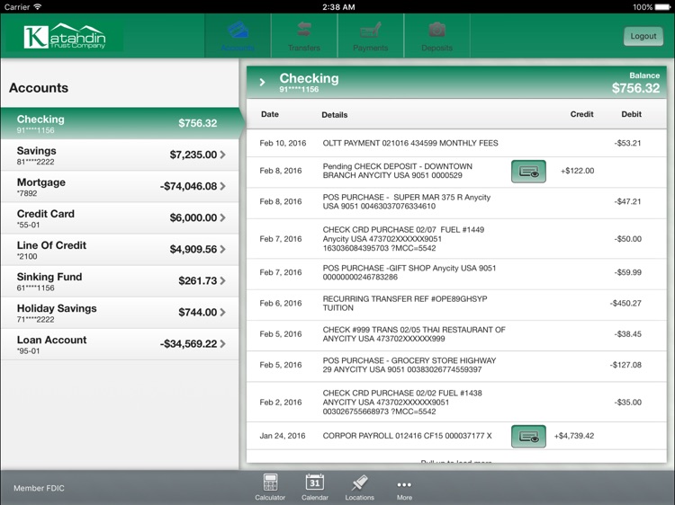 Katahdin Trust Mobile Banking for iPad