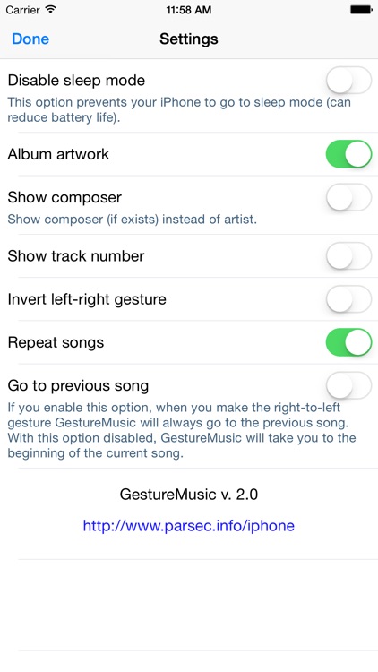 Gesture Music car player