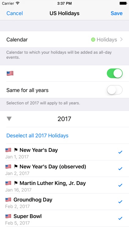 US Holidays - Federal, State, Notable, Religious