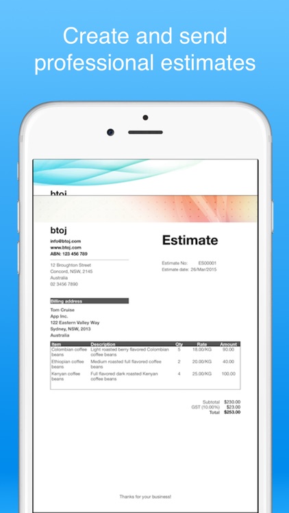 Job estimate maker - Create & send PDF estimates