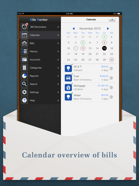 Bills Monitor for iPad - Bill Manager & Reminder screenshot