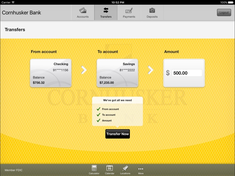 Cornhusker Bank Mobile Banking for iPad screenshot-3