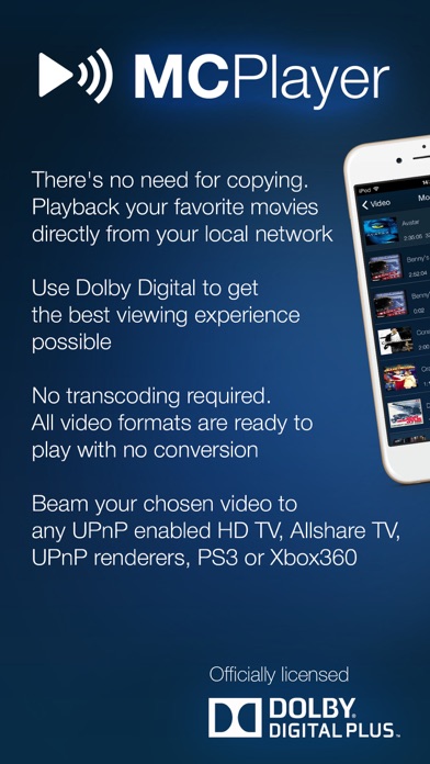 MCPlayer Pro wireless UPnP video player for iPhone, stream movies on HD TV Screenshot 1