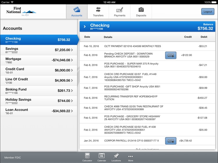 First National 1870 Tablet Banking