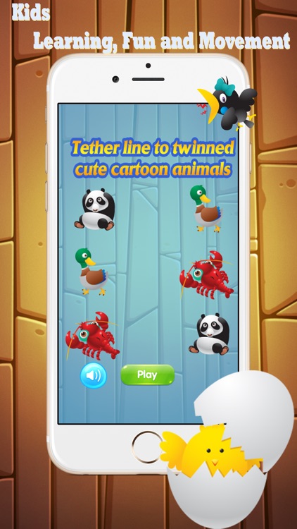 Tether line to twinned cute cartoon animals