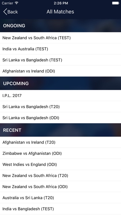 Cricket Live Score and Schedule