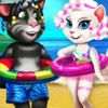 Котик Тимурка и Аня на пляже