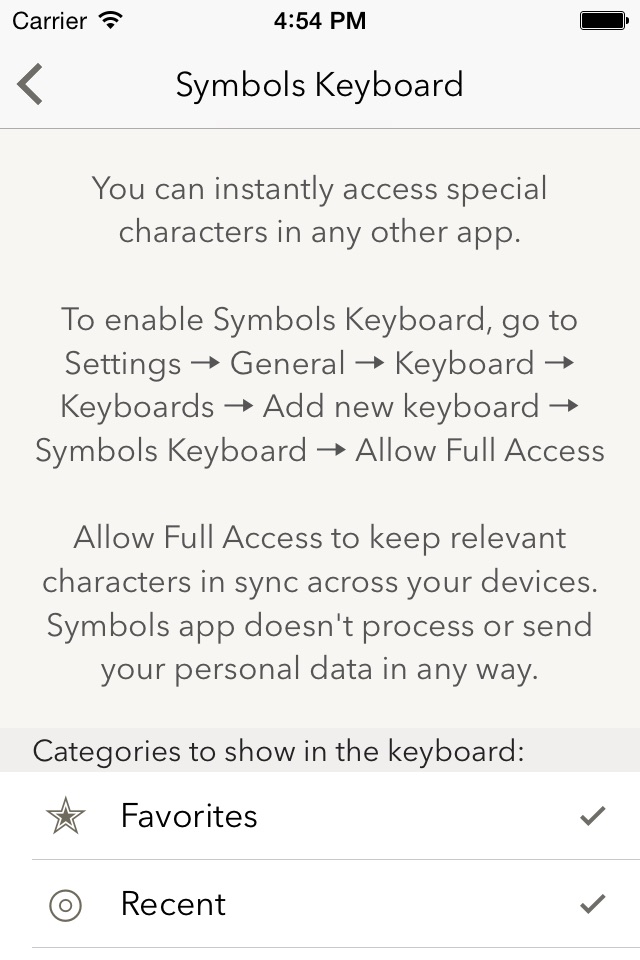 Symbols - unicode keyboard screenshot 2