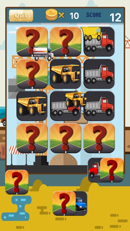 Trucks Construction Matching Card Game