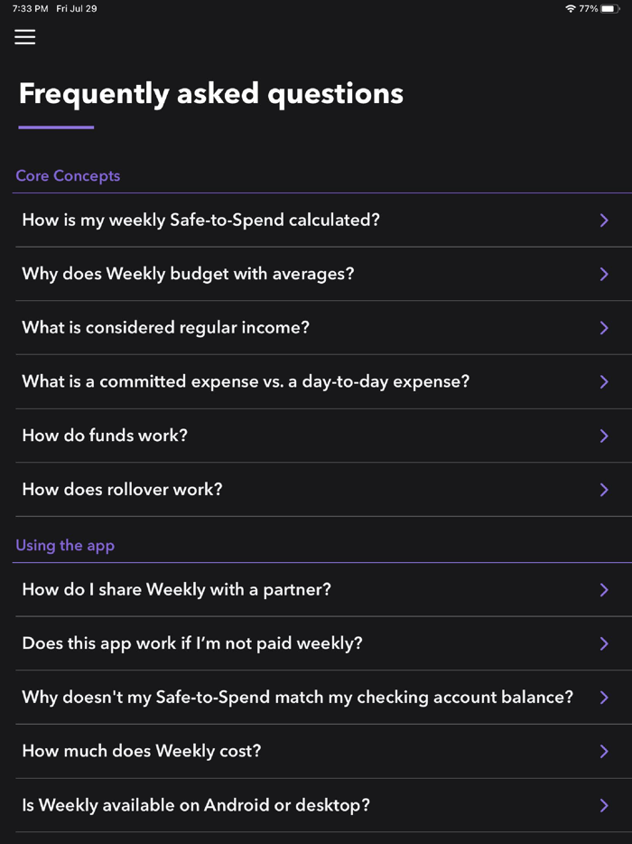 Weekly A Better Budget App