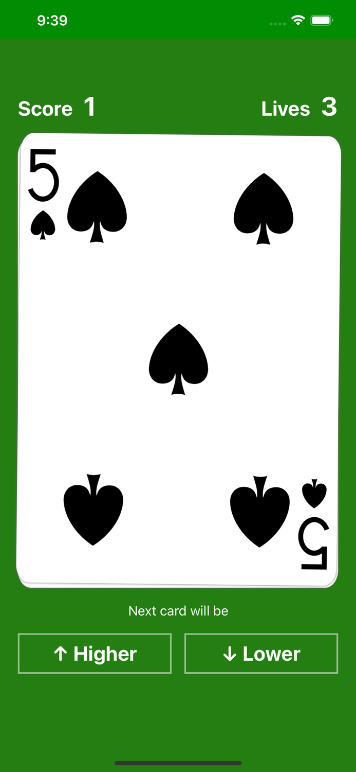 Higher or Lower card game easy