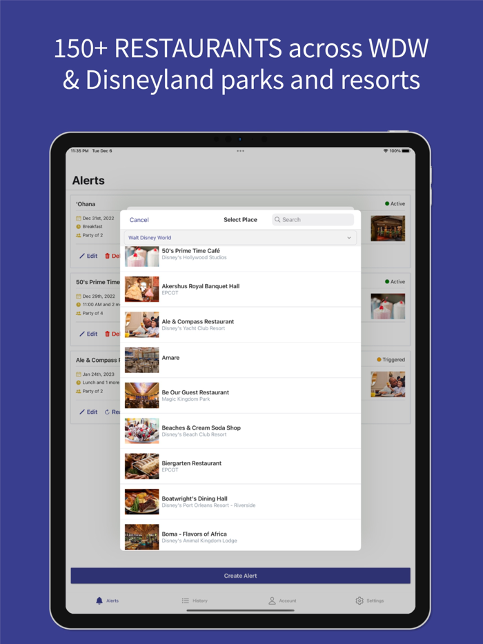 Dining Alerts for Disney Parks