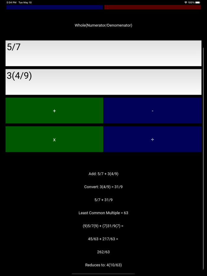 Fractions Steps Calculator