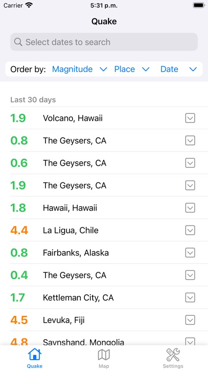 Quake Meter - Earthquake data