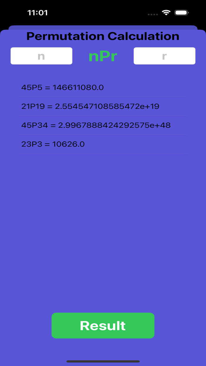 Calculator with nPr Formula