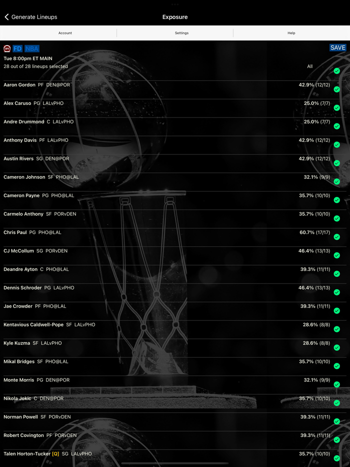 DFS Bulk Lineup Generator