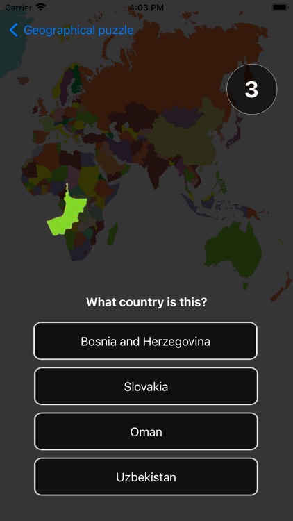 Geographical countries puzzle