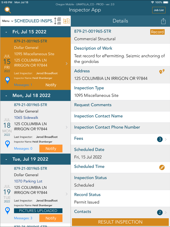 Oregon Inspector App
