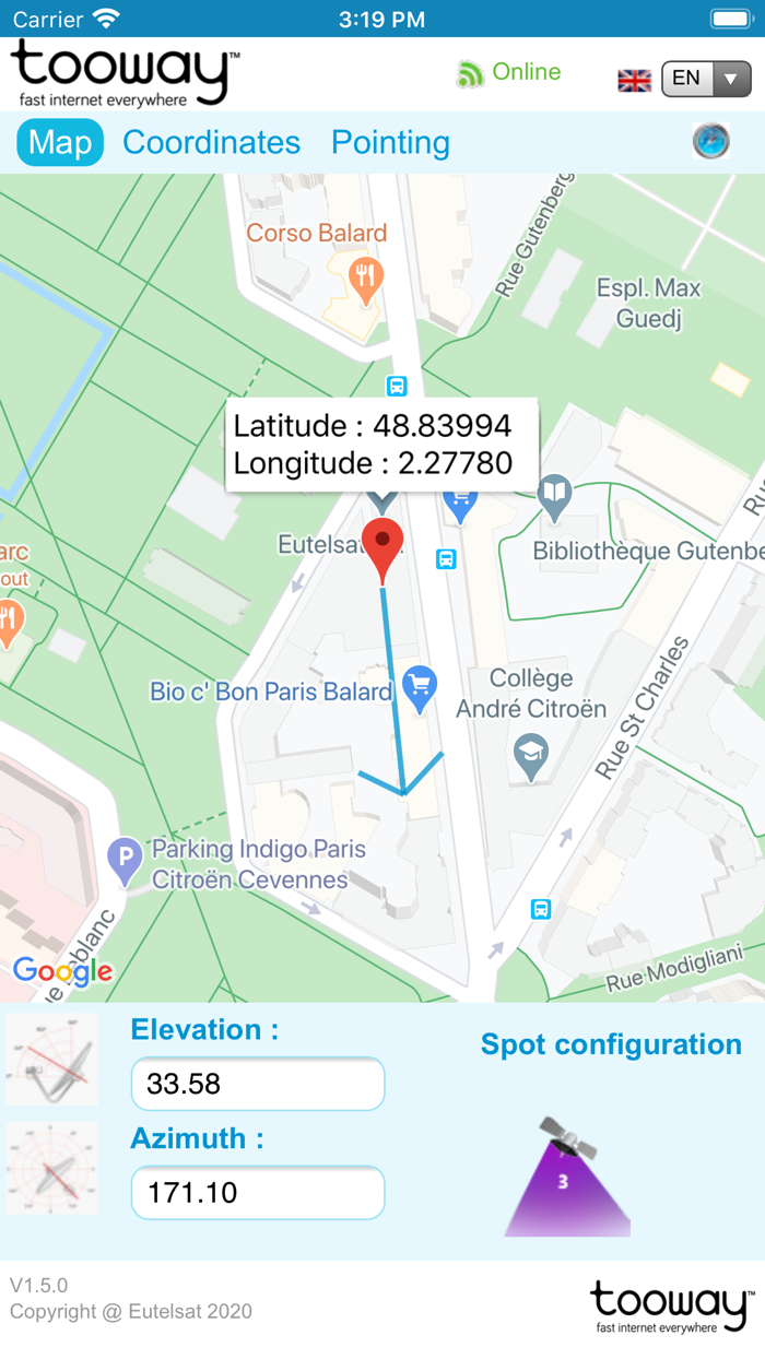 Ka-Sat Finder for Tooway