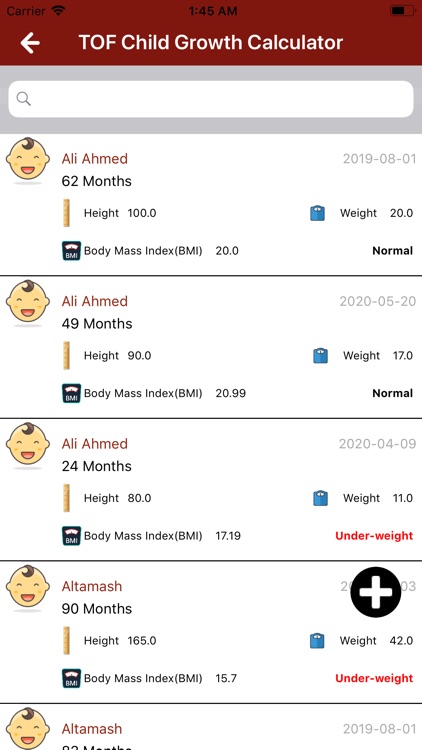 TOF Child Growth Calculator