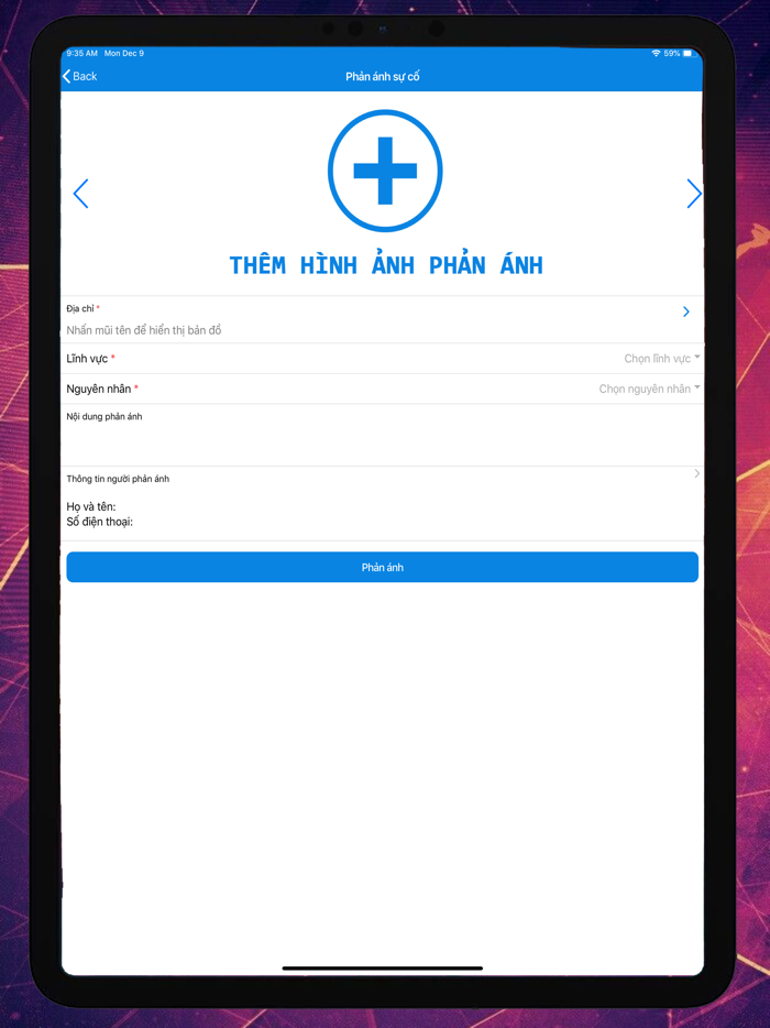 Phản ánh sự cố Bình Dương