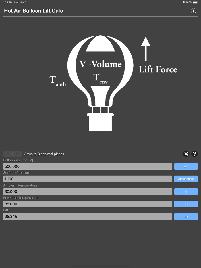 Hot Air Balloon Lift Calc