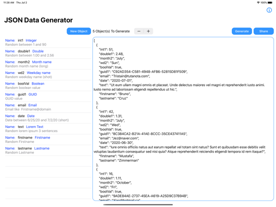 JSON Data Generator screenshot 3