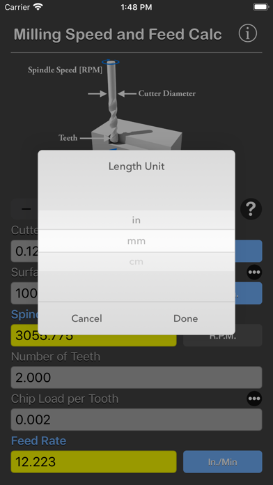 Milling Speed and Feed Calc screenshot 2