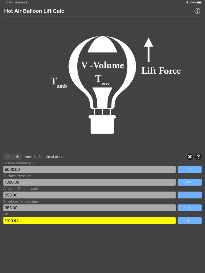 Hot Air Balloon Lift Calc