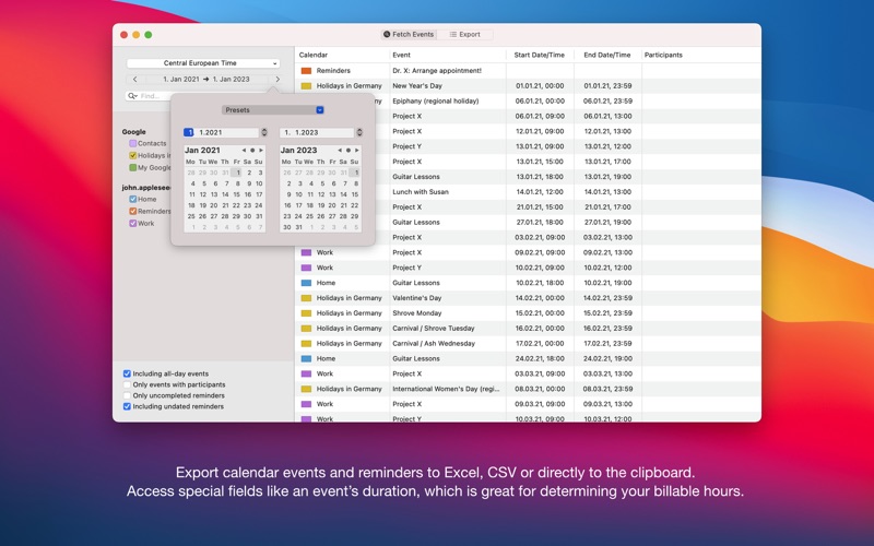 Export Calendars Pro for Mac