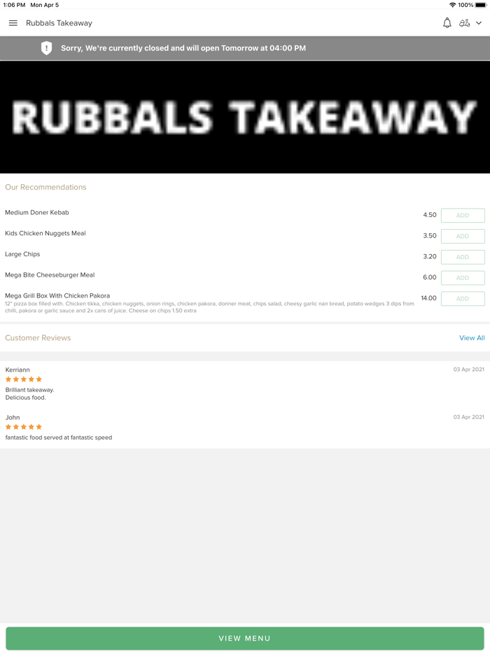 Rubbals Takeaway.