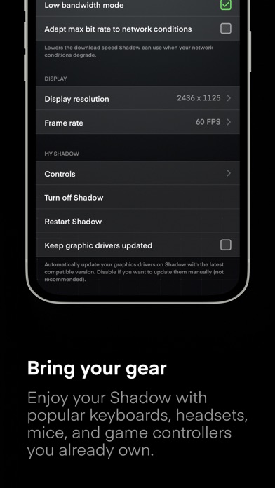 Screenshot from Shadow App