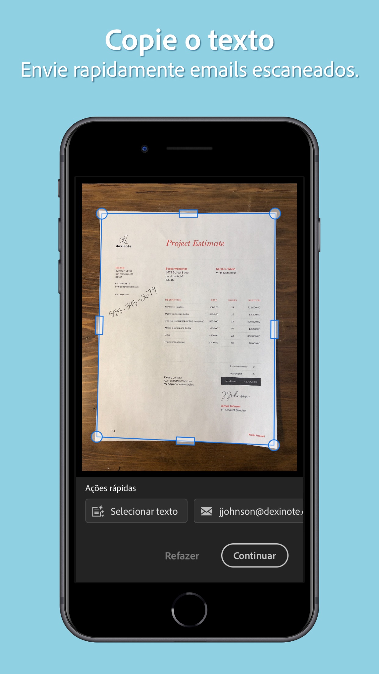 Screenshot do app Adobe Scan: PDF Scanner e OCR