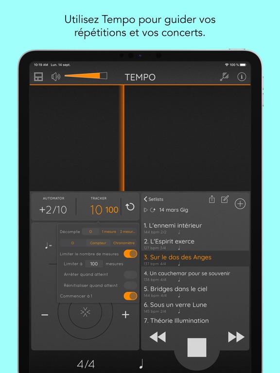Tempo Métronome avec Setlists Tempo Métronome avec Setlists