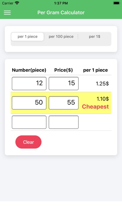 Per Gram Calculator