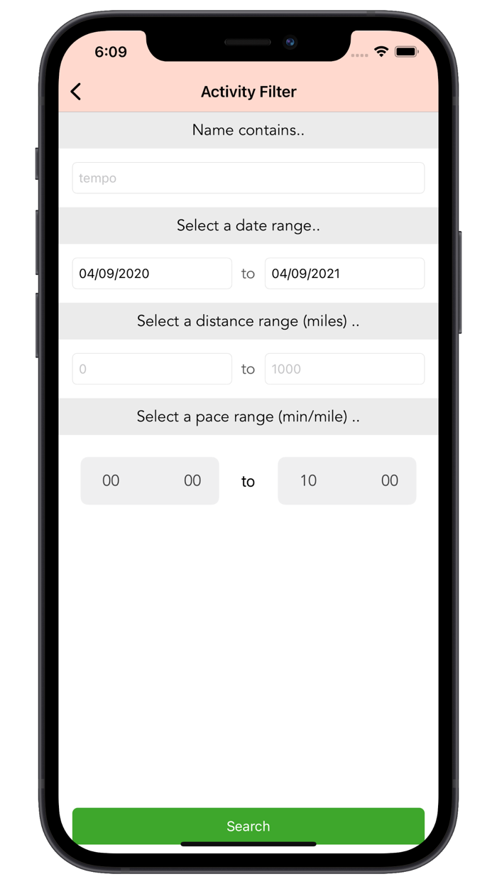Activity Filter Search  View