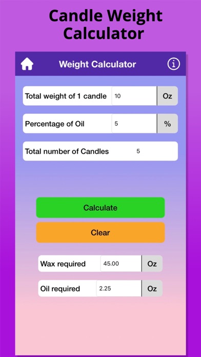 Candle Calculator: Cost,Weight Screenshots
