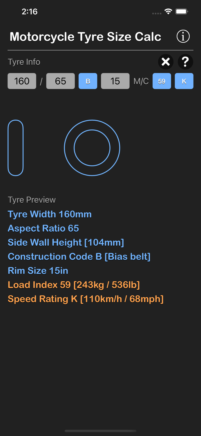 Motorcycle Tyre Size Calc