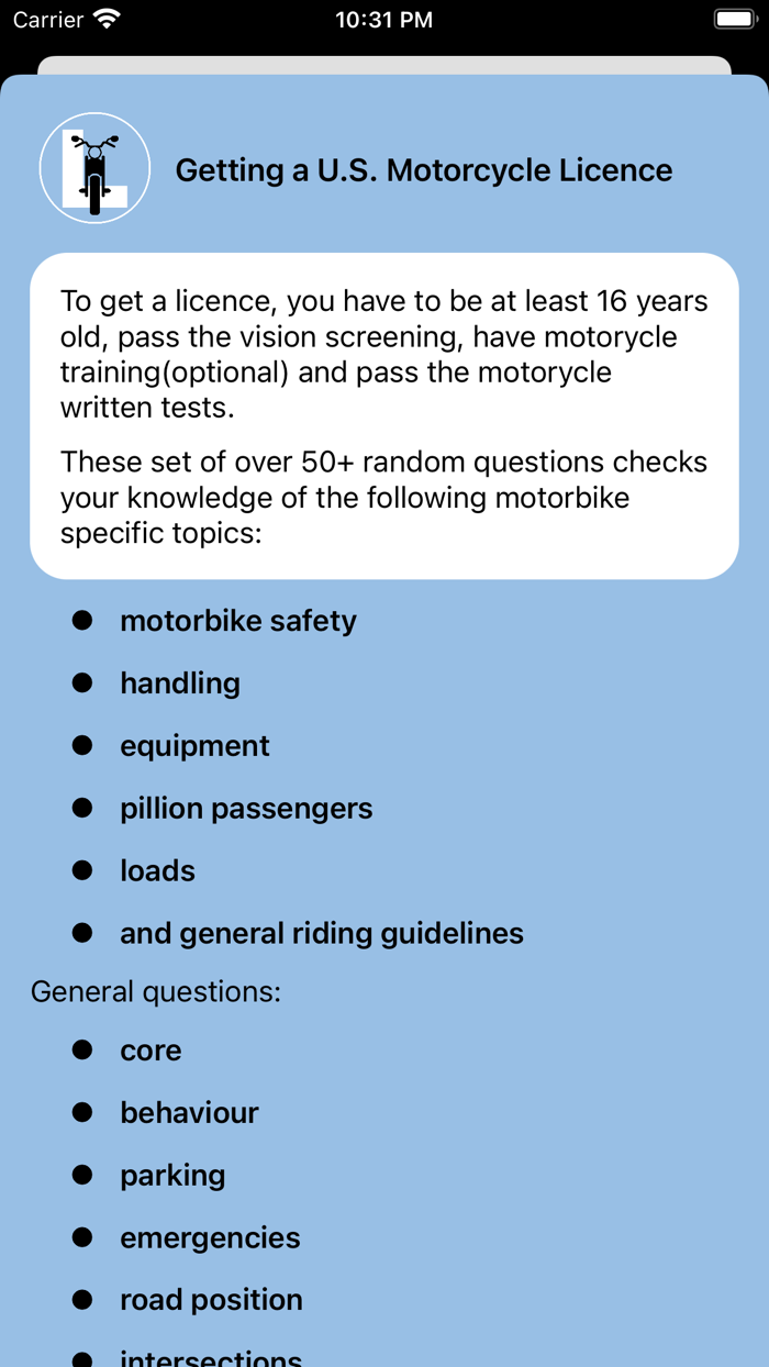 U.S. Motorcycle Practice Test