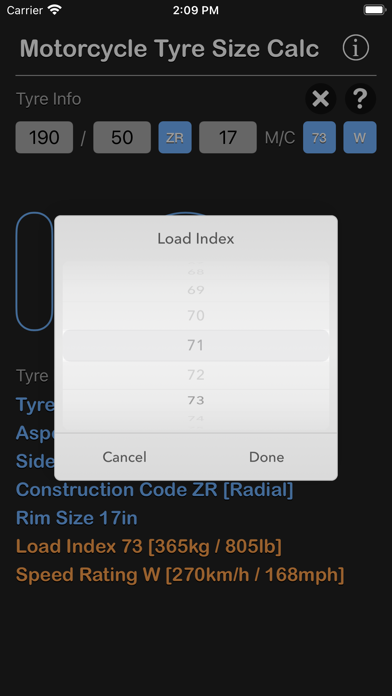 Motorcycle Tyre Size Calc screenshot 4