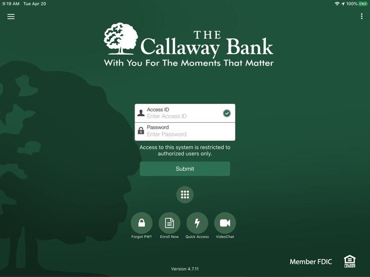 The Callaway Bank for iPad