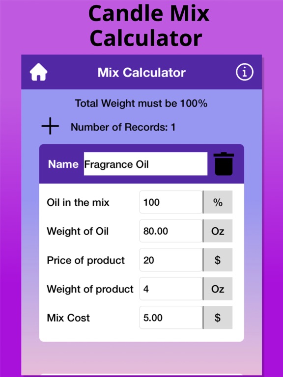 Candle Calculator: Cost,Weight Screenshots