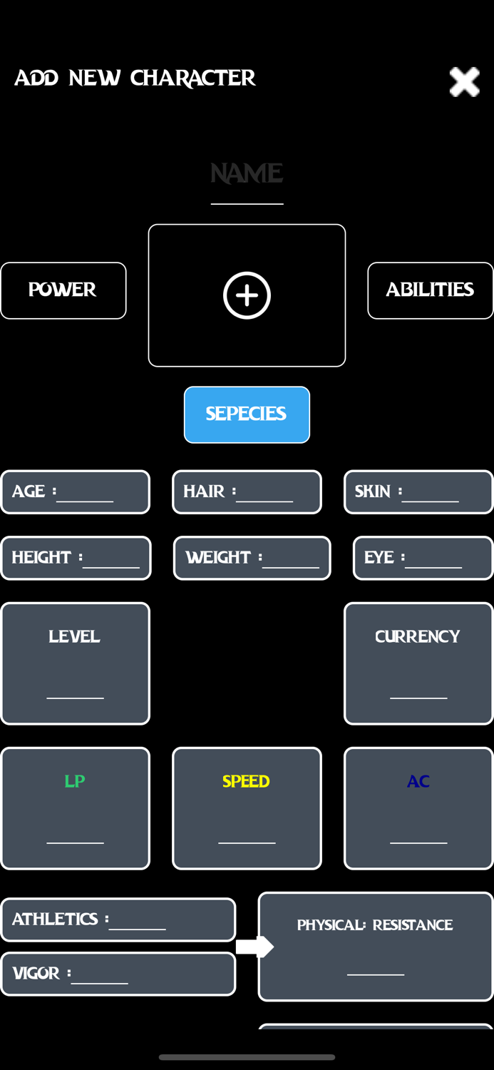 Infinite RPG Character Sheet