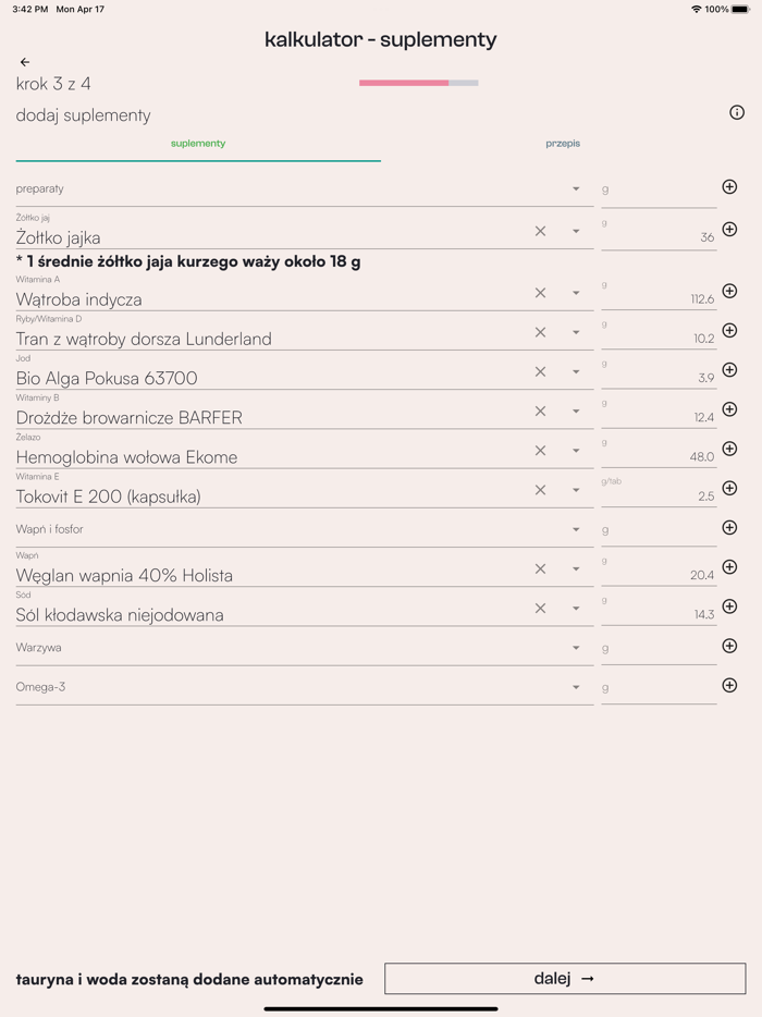 BARFny Kalkulator Kot