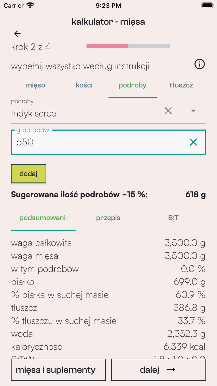 BARFny Kalkulator Kot