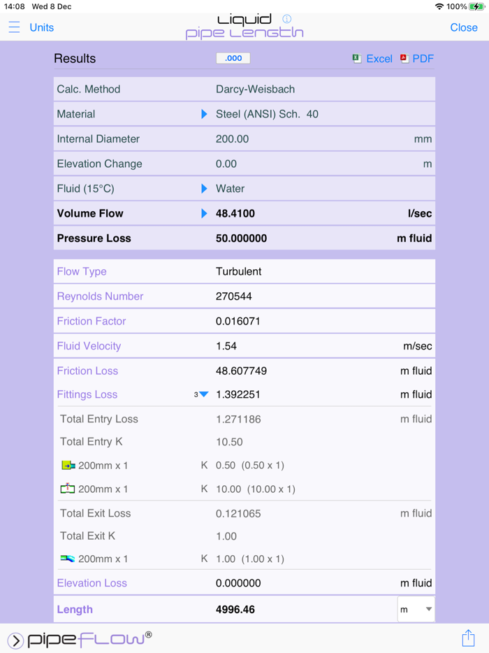 Pipe Flow Liquid Pipe Length