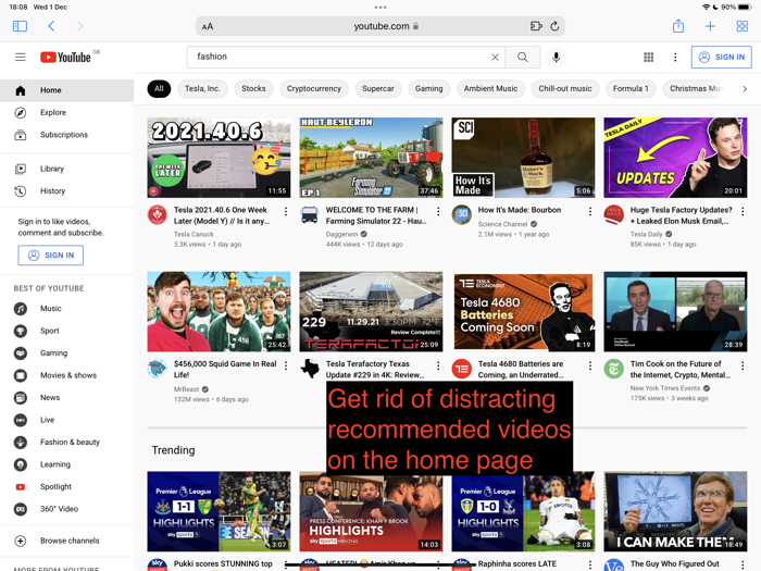 Hide distractions on YouTube