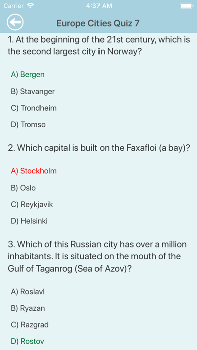 Europe Cities Quiz Screenshot