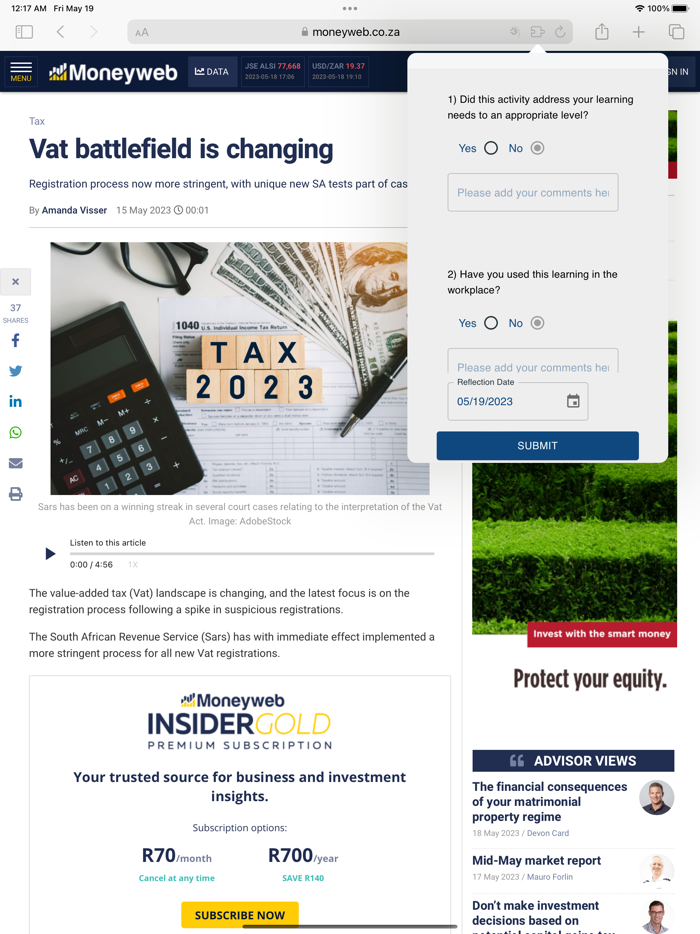Reflective Plan Toolkit Widget