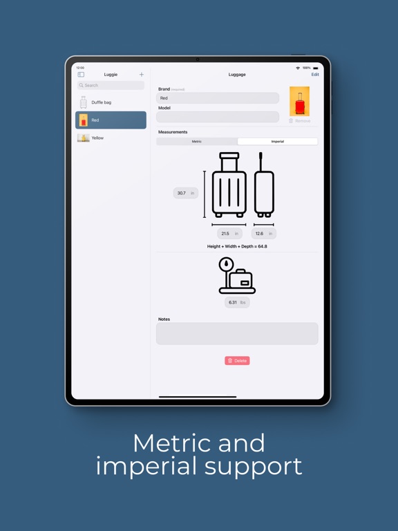 Luggie: Luggage size tracker screenshot 2